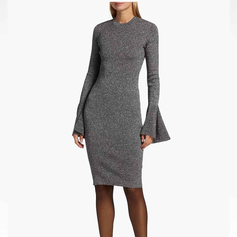 NWT FRAME Godet Lurex Body-Con Dress IN SILVER